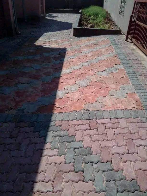 Stone patio with outdoor seating area