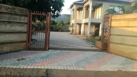 Stone patio with outdoor seating area