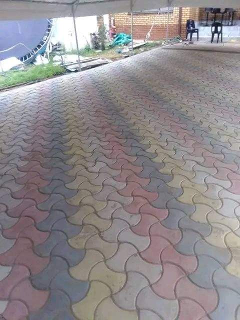 Stone patio with outdoor seating area