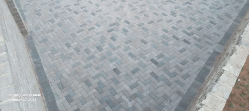 Stone patio with outdoor seating area