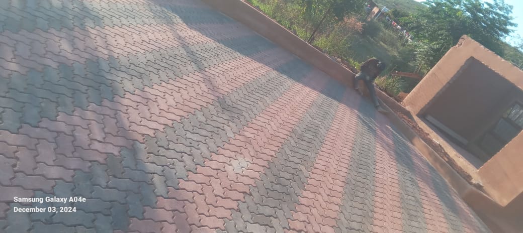 Stone patio with outdoor seating area