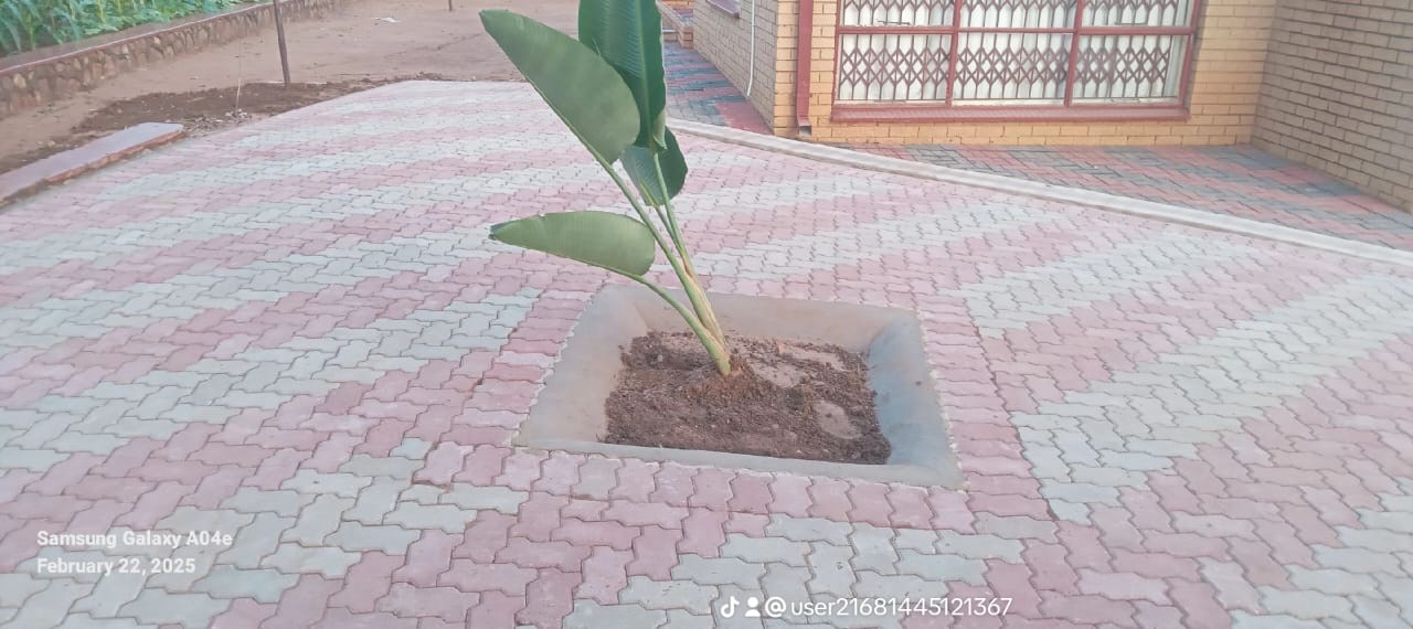 Stone patio with outdoor seating area
