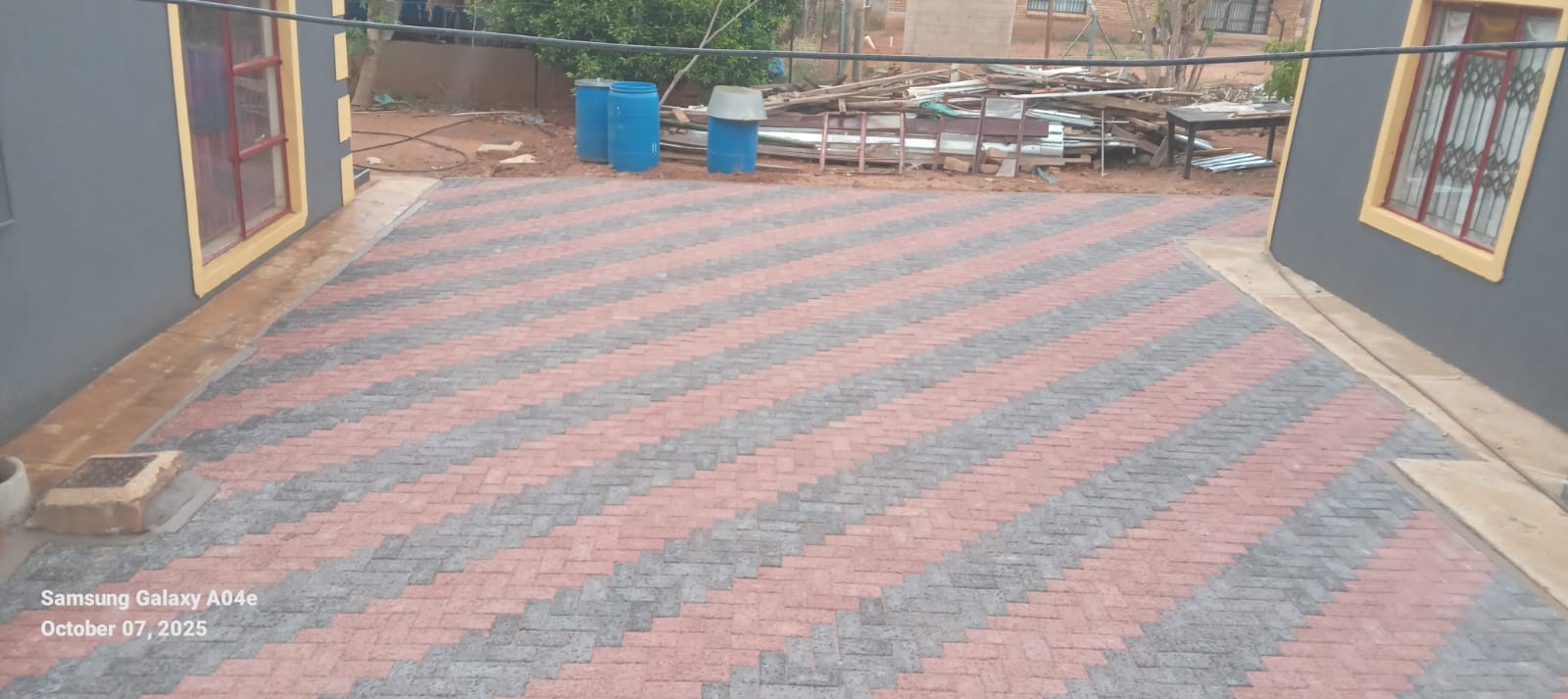 Stone patio with outdoor seating area