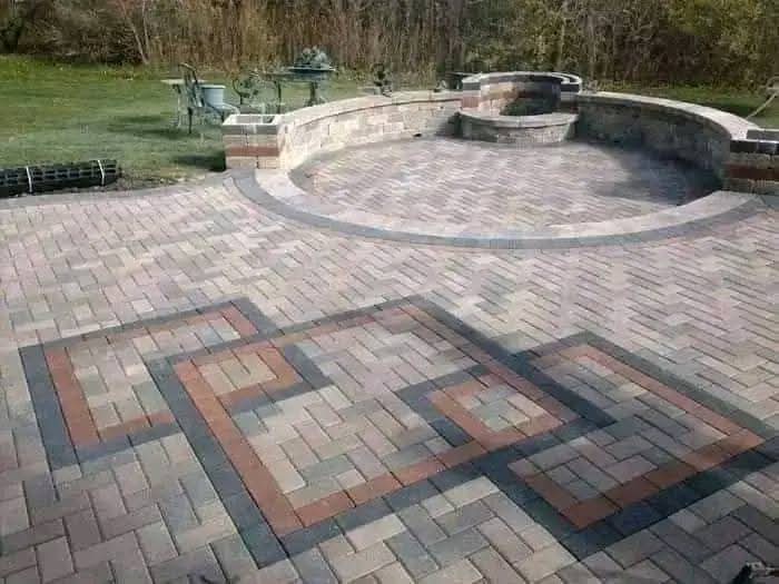 Stone patio with outdoor seating area