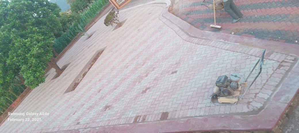 Stone patio with outdoor seating area