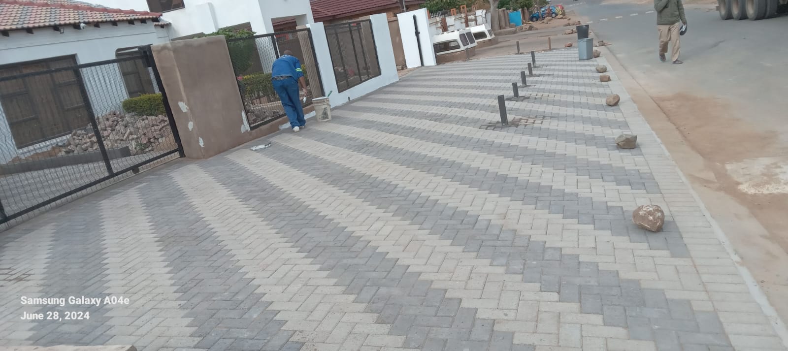 Stone patio with outdoor seating area