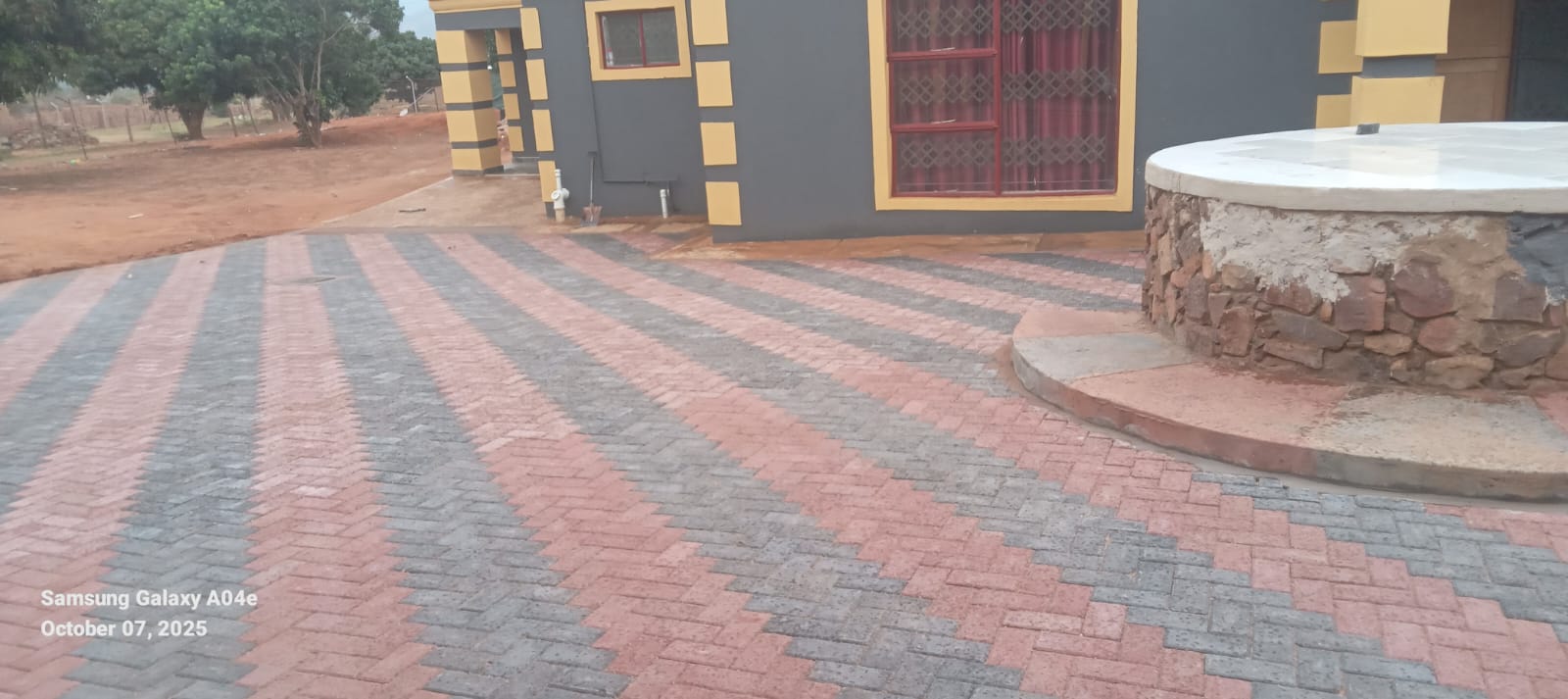 Stone patio with outdoor seating area