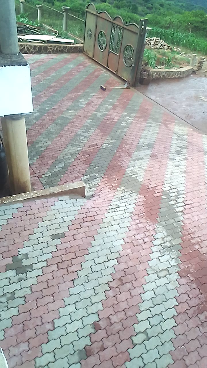 Stone patio with outdoor seating area