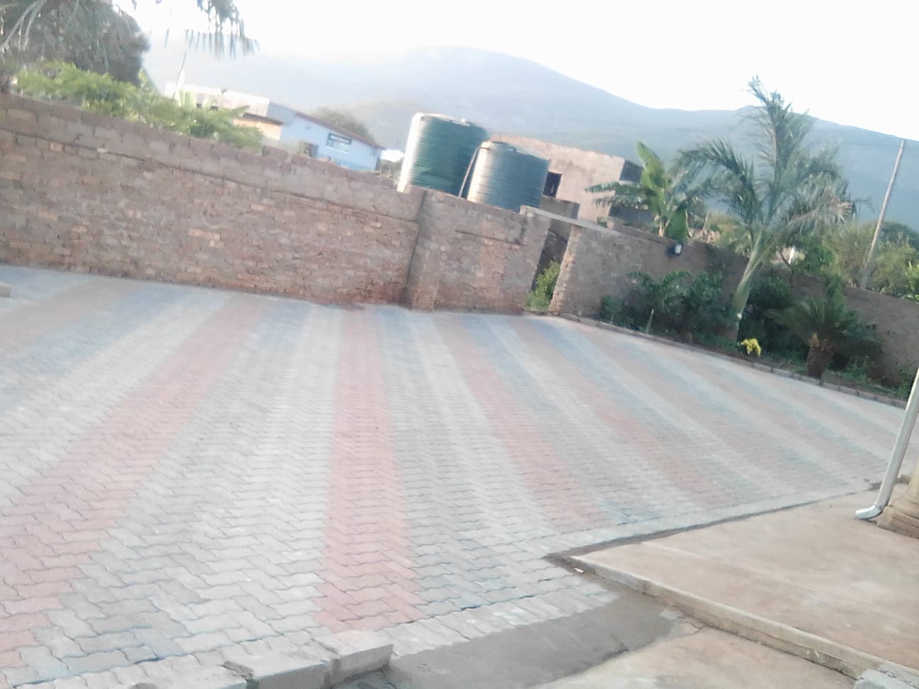 Stone patio with outdoor seating area