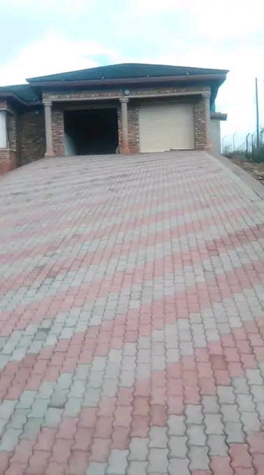 Stone patio with outdoor seating area