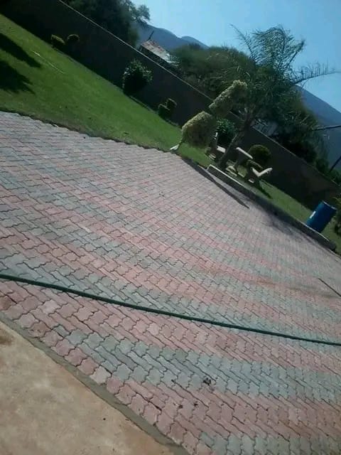Stone patio with outdoor seating area